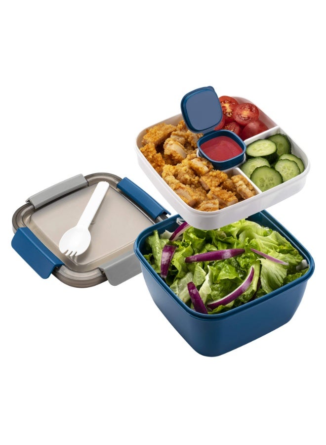 Salad Lunch Container To Go, 52-oz Salad Bowls with 3 Compartments, Salad Dressings Container for Salad Toppings, Snacks, Men, Women - Image 1